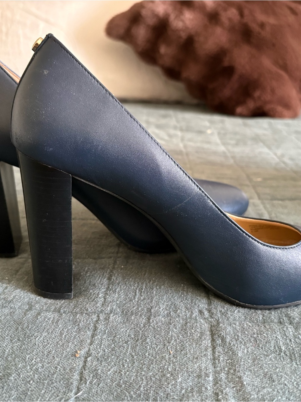 Michael Kors Navy Leather Block Heel Pumps